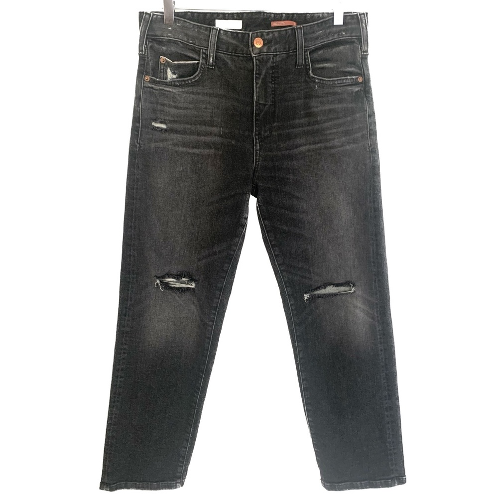 Anthropologie Pilcro Boyfriend Cropped Jeans Size 26 Black High Rise Distressed